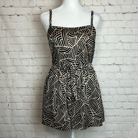 Vintage Tan and Black Belted Swim Romper - Picture 1 of 14